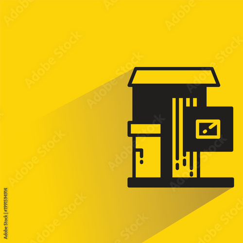 modern building icon with shadow on yellow background