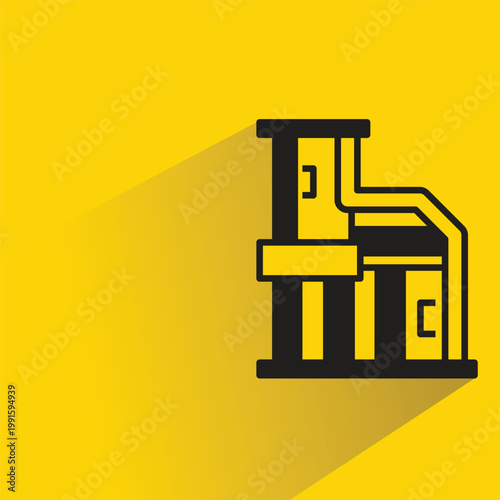 modern building icon with shadow on yellow background