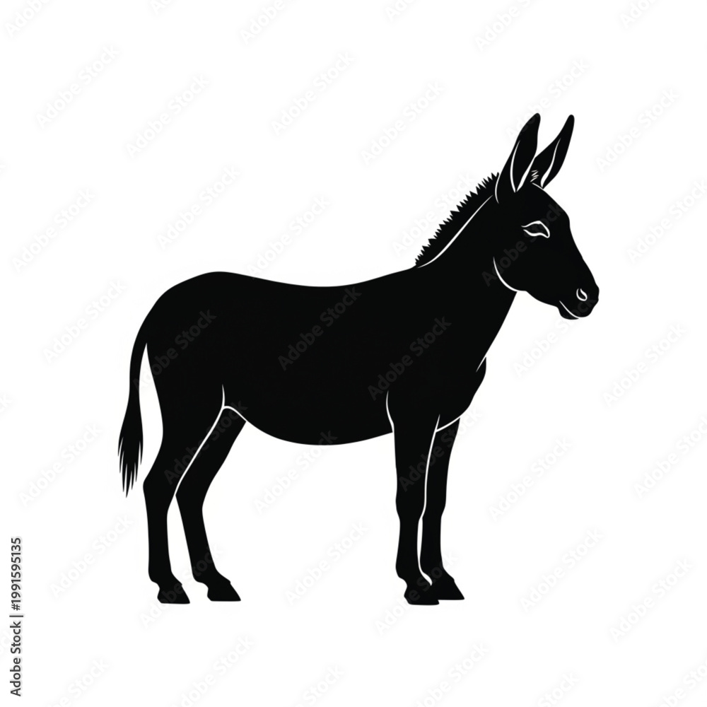 Fototapeta premium Donkey silhouette side view farm animal black minimal vector illustration isolated on white background simple livestock design
