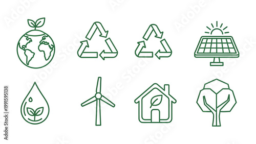 Eco-Friendly Icons: A collection of environmentally conscious icons, representing a commitment to sustainable living and conservation.