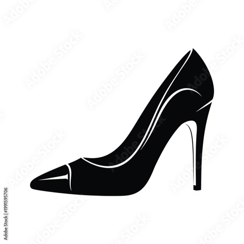 High heel shoe silhouette elegant black minimal vector illustration women fashion footwear icon isolated on white background simple design