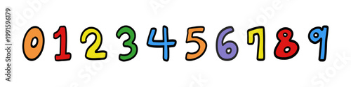 Colorful Cartoon Numbers 0-9 - Bright multicolored vector illustration of fun rounded digits. Ideal for children's education, learning materials, kids games, and math designs