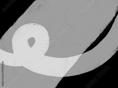 Abstract Gray Ribbon Circle - Minimalist black and white vector illustration with curved brush strokes and central white circle motif. Ideal for modern art, backgrounds, posters, and graphic design