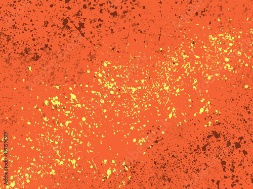 Orange Splatter Texture - Abstract vibrant orange background with yellow and dark paint splatter pattern. Ideal for digital wallpapers, graphic design, posters, and creative backgrounds
