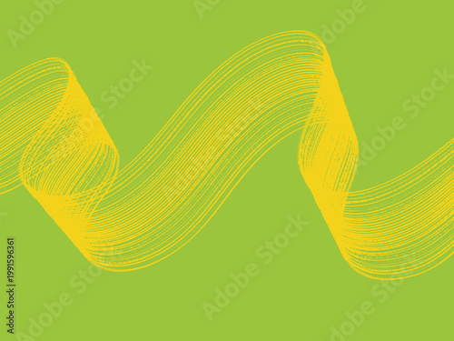 Yellow Wavy Brush Stroke - Abstract curved yellow ribbon line on vibrant green background. Ideal for modern graphic design, wallpapers, patterns, and digital backgrounds