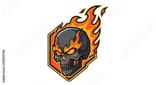 Flaming Skull Emblem Graphic Design.