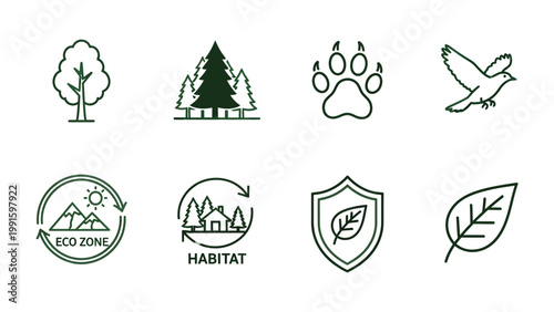Nature Icons Set: A collection of meticulously crafted nature icons, conveying themes of ecology, conservation, and the environment.