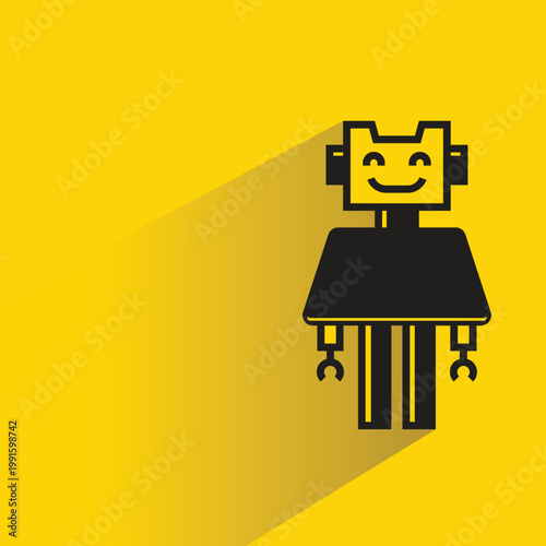 robot character avatar with shadow on yellow background