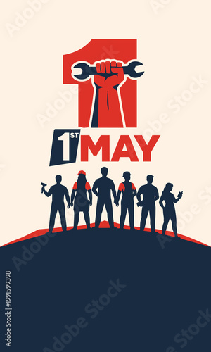 Labour day workers first may vertical poster flat vector