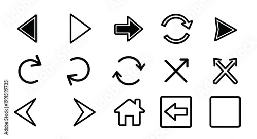 Collection of various directional and functional icons.