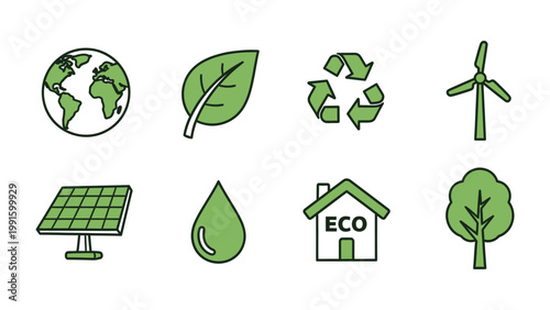 Eco-Friendly Icons: A collection of icons representing ecological principles, sustainable living, and environmental responsibility, inviting contemplation on our planet's future.