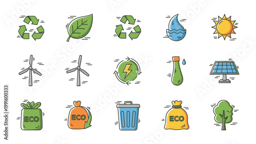 Eco-Friendly Icons: A visual collection of eco-friendly symbols, ideal for projects centered around sustainability and environmental themes. 