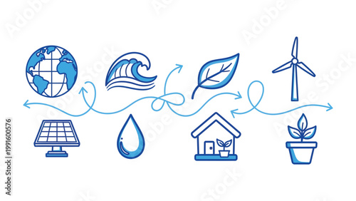 Environmental Harmony: An illustration depicting the harmonious relationship between the planet and sustainable practices, illustrating the synergy of nature and eco-friendly energy.