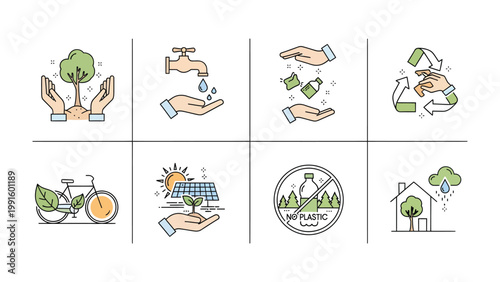 Eco-Friendly Icons: A visually appealing array of sustainable icons, each representing a facet of environmental conservation and eco-conscious living.