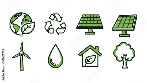 Eco-Friendly Icons: A collection of meticulously crafted icons represents various facets of environmental sustainability and eco-consciousness.