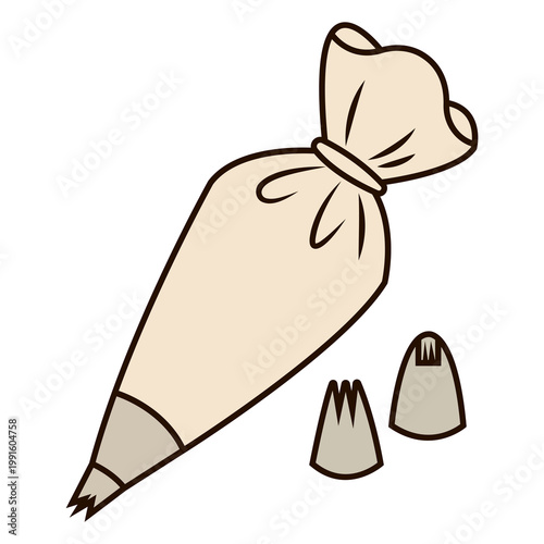 Pastry Piping Bag and Nozzles Flat Vector Icon for Bakery Tool and Cake Decorating Concept on White Background.