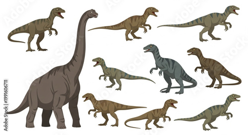 Collection of various dinosaur illustrations on a white background.