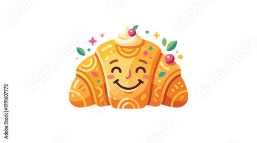 Smiling Croissant Pastry Dessert Food.