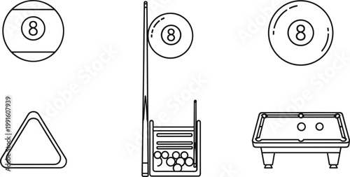 Technical drawing of a billiard rack and balls a detailed orthographic projection for manufacturing