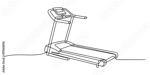 A single continuous line drawing of a treadmill for cardio fitness exercise at the local gym Vector, illustration