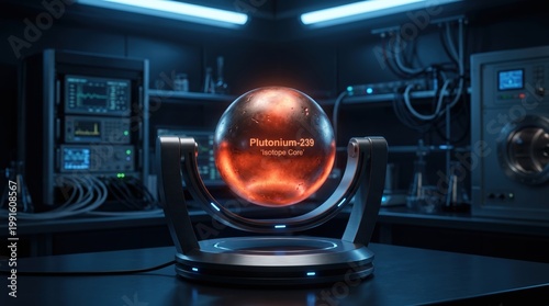 Innovative plutonium-239 sphere experiment in laboratory science futuristic close-up