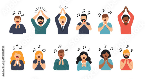 Diverse Group of People Singing and Clapping Hands Together.