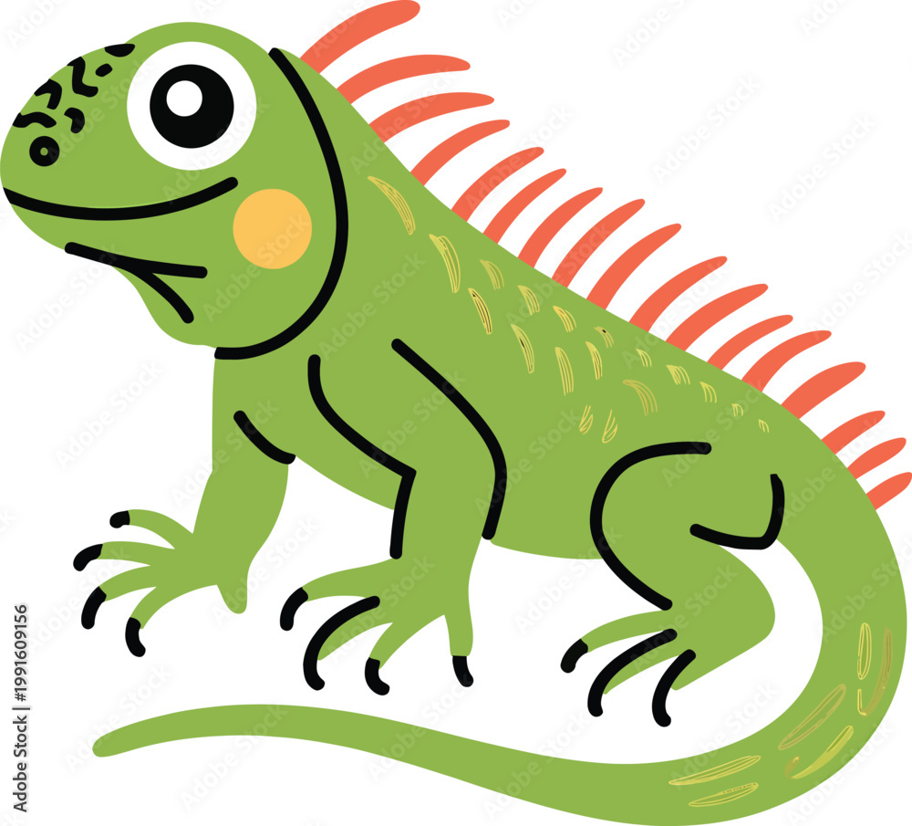 Obraz premium Cute cartoon green iguana illustration