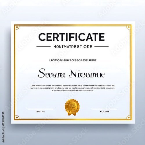 Elegant Professional Certificate Of Achievement Template With Golden Border And Wax Seal On White Background For Business Or Education