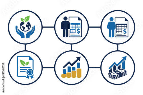 Sustainability Financial Growth And Economic Management Vector Icon Collection For Business Reports