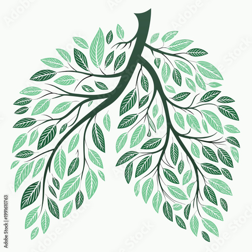 Lungs formed by tree branches with light and dark leaves.