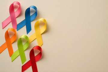 Colorful Awareness Ribbons Symbolizing Support for Diverse Causes and Health Issues