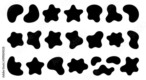 Abstract organic blob shapes, black liquid amoeba silhouettes, 21 fluid pebble and stone vector elements for modern graphic design