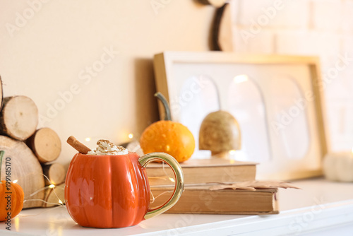 Cup of pumpkin latte with b...