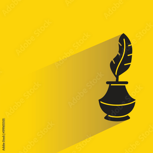 ink bottle and quill icon with shadow on yellow background
