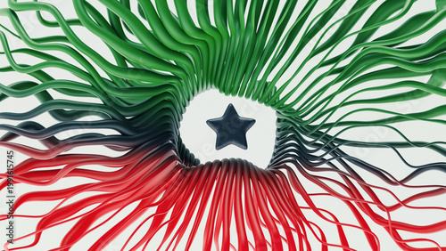Tableau sur toile Juneteenth green, black and green color stripes in abstract form with star in middle 3d illustration