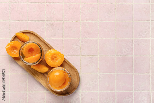 Jars and wooden tray with s...