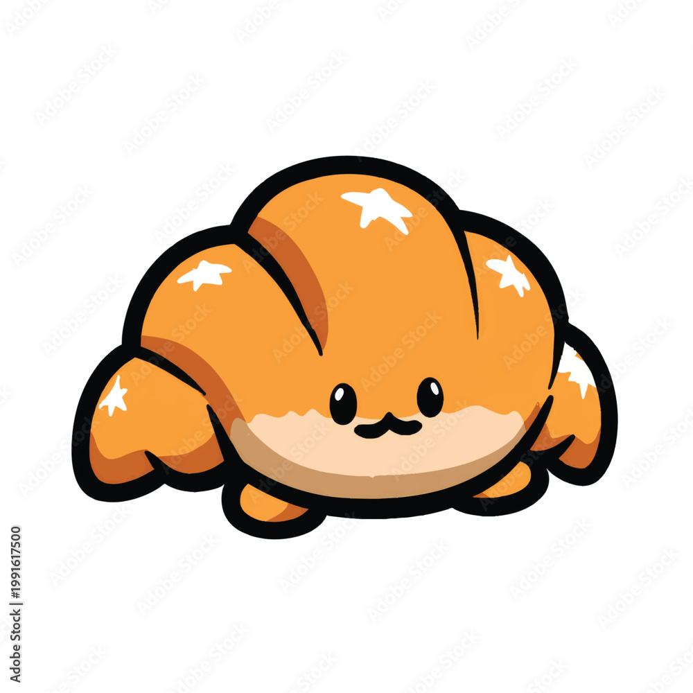 Fototapeta premium Cartoon Croissant with Smiling Face.