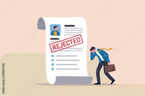 Job applicant feeling disappointed after receiving a rejected resume vector cartoon illustration isolated on transparent background