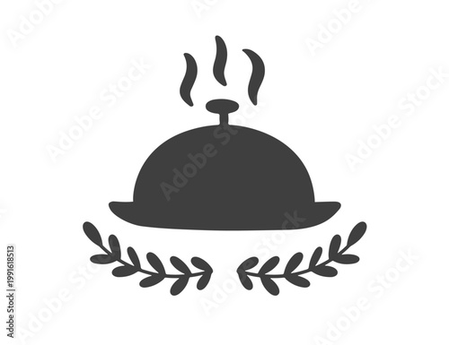 Catering dish icon, cloche silhouette vector logo