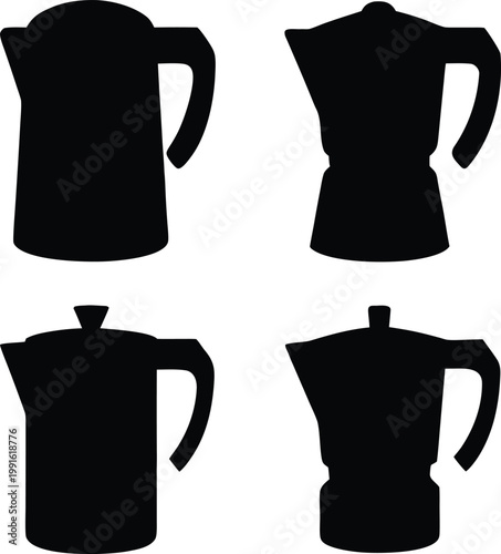 Silhouettes of various coffee pots