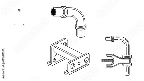 Mechanical Components: Engineering blueprints of machine parts arranged on a clean backdrop, showcasing precision and industrial design.