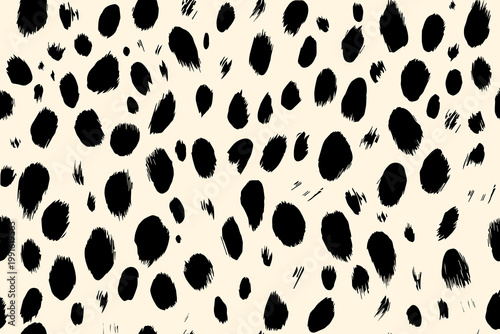 Seamless Dalmatian fur pattern featuring irregular dense black spots on white