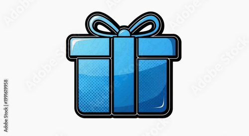 Vector illustration of blue gift box icon with ribbon bow on a transparent background