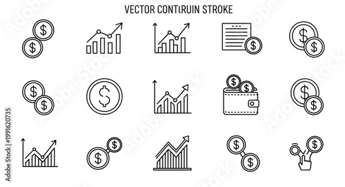 Hand drawn icons representing financial growth and currency.