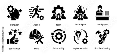 This kaizen icon set represents teamwork,workplace culture,and behavior-driven improvement.Ideal for HR,collaboration,leadership,and organizational development projects.