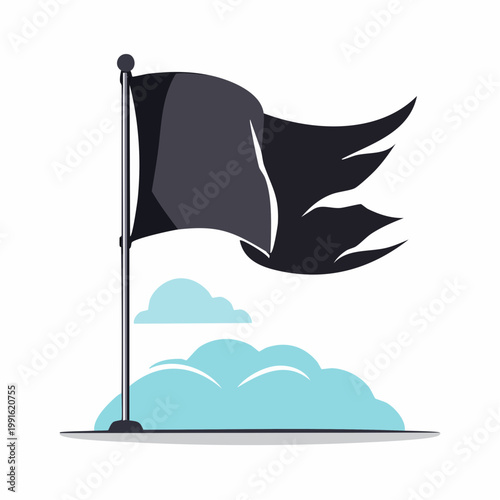 Black flag waving with clouds