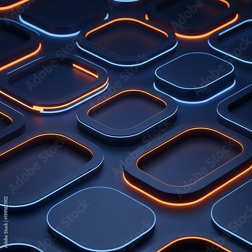 a digital illustration of rounded squares with glowing outlines