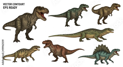 Collection of prehistoric dinosaur illustrations in various poses.