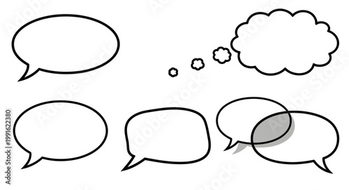 Speech Bubbles and Thought Cloud Icons Set: Communication, Ideas, and Conversation