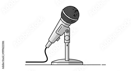 Microphone on a stand closeup view.